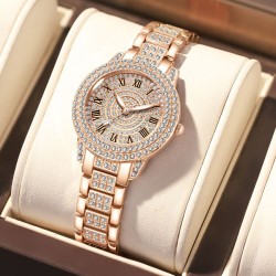 (Gold) diamond fully-jewelled Rome pattern lady watch woman watch-face Bracele..