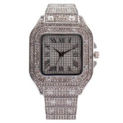 ( Silver) fashion square diamond fully-jewelled Rome pattern calibration lady ..