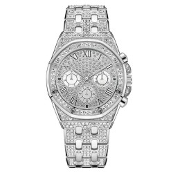 ( Silver)trend fashion steel belt diamond man watch fully-jewelled surface thr..