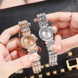 (Gold)D lady watch Rhinestone samll dial surface quartz watch leisure brief te..
