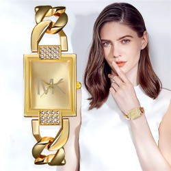 lady square diamond samll quartz watch  leisure bangle Bracelets stainless ste..