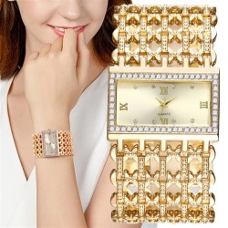(Gold)fashion square diamond lady quartz watch  leisure gold stainless steel w..