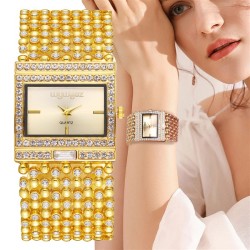 (Gold)fashion lady square samll quartz watch  leisure stainless steel temperam..