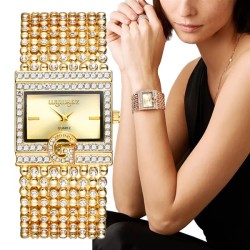 (Gold)fashion diamond diamond lady quartz watch  high stainless steel woman wa..