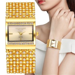 (Gold)woman square diamond quartz watch  fashion gold high stainless steel wom..