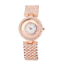 (Gold)fully-jewelled fashion quicksand lady Bracelets watch Rhinestone digit s..