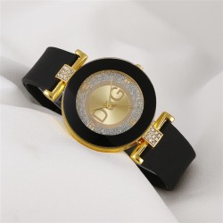 ( red)fashionDQ lady quartz watch black silica gel woman style student wrist-w..