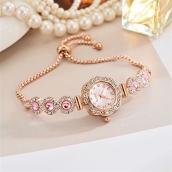 ( Rose Gold White face) Pull-out lady Bracelets woman watch-face fashion color..