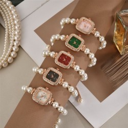fashion Pearl belt diamond square lady watch watch woman style  gift quartz wa..