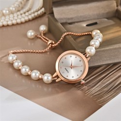 ( red)Pearl Bracelets lady quartz watch samll dial slim Bracelets quartz watch..