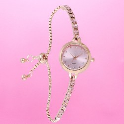 ( Rose Gold White face) Pull-out lady diamond Bracelets woman watch-face fashi..