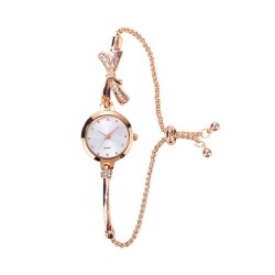 ( Rose Gold White face) Pull-out lady Bracelets woman watch-face fashion bow w..