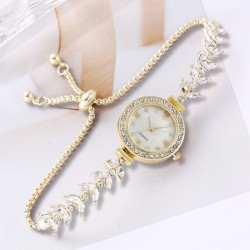 ( Rose Gold) Rhinestone luxurious beauty Pull-out watchband brief fashion temp..