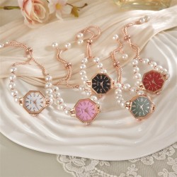 ( red) Pearl Pull-out temperament wrist-watches high fashion trend brief Brace..