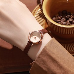 ( Brown)samll lady quartz watch retro student woman watch-face brief all-Purpo..