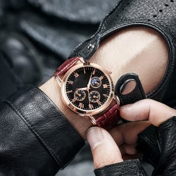 ( Brown) watch all-Purpose fashion high-end quartz watch three man watch