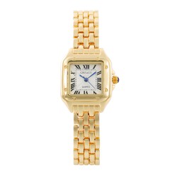 (Gold)temperament fashion steel belt diamond lady watch square Rome digit quar..