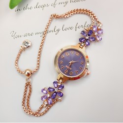 (purple) samll fashion flower diamond lady watch digit woman style student Pul..