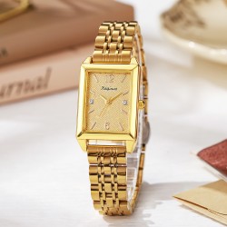 ( Gold belt) gold watch woman style square high wrist-watches samll steel belt..