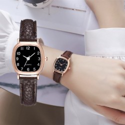 (Rose Gold Black face Black Belt) square brief woman watch-face calibration di..