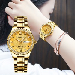 (XJ   Gold belt Women style) movement watch-face night-luminous day watch man ..