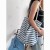 ( blue)summer Stripe canvas  Koreains wind bag student high capacity leisure Shoulder bag bag woman