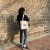 (YF black ; **; Polyester )ins shoulder Word canvas bag wind bag day student canvas bag woman