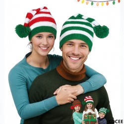 ( red and green while  stripe) christmas knitting Autumn and Winter Stripe day..