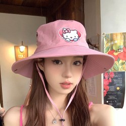 ( Pink)cartoonkitty cat big Outdoor Shade sunscreen woman big head Bucket hat