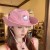 ( Pink)cartoonkitty cat big Outdoor Shade sunscreen woman big head Bucket hat