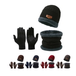 ( blackThree piece set ) three knitting Winter warm hat touch screen gloves ve..