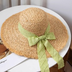 ( Khaki) super Ladies wind summer elegant Pearl Shade weave straw hat