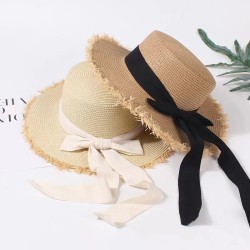 (P black  bow  Beige)day all-Purpose straw hat woman summer Outing sun hat bow..
