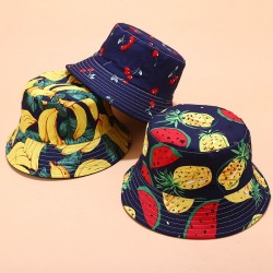 ( white)occidental style tropical print fruits pattern Bucket hat woman summer..