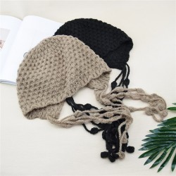 (   black ) tassel knitting Autumn and Winter retro hat hedging occidental sty..