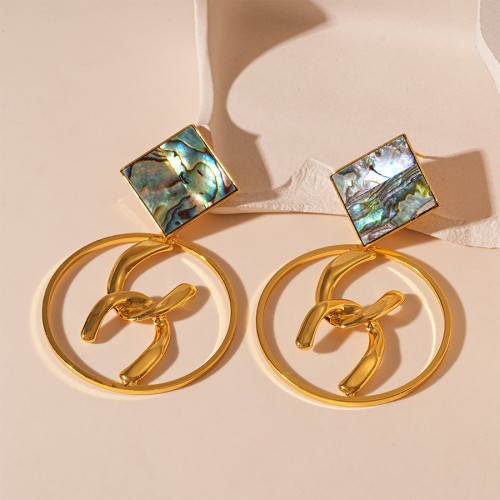 ( Silver needle  Gold)occidental style retro rhombus Word circle silver earrings gold high atmospheric samll temperamen