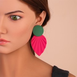 (1  E24yellow  blue)summer occidental style color Alloy leaves earrings woman ..