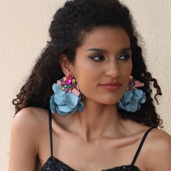 (E 1393  yellow)original style handmade Cloth flowers earrings woman  occident..