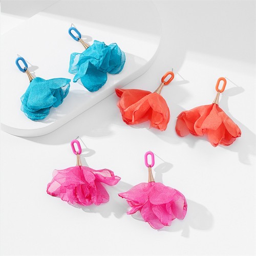 occidental style super Cloth lace flowers tassel earrings sweet three-dimensional bow earring temperament all-