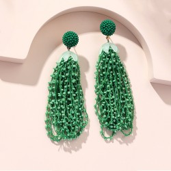 (1  26 64 green)occidental style long style beads tassel earrings woman Bohemi..