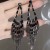 (gold   Black zircon   Silver needle)occidental style wind long style black zircon tassel ear stud silver Earring high-