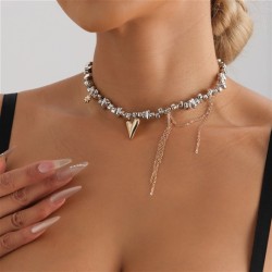 occidental style love tassel pendant Irregular beads clavicle chain Metal fashio..