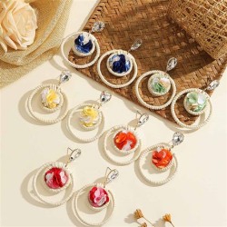 new Cloth flowers earrings handmade weave cirque retro personality woman earri..