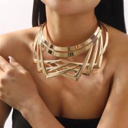 fashion exaggerating geometry multilayer weave Metal Collar personality punk h..