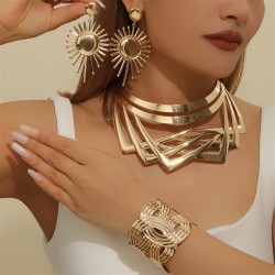 set occidental style fashion fashion brief gold Metal Collar bangle earrings l..