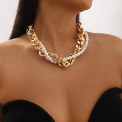 occidental style Metal wind Pearl chain woman  highvintage medium necklace