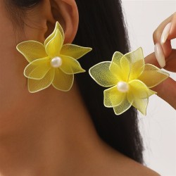 E sweet fresh Double layer three-dimensional flowers ear stud summer day leisu..