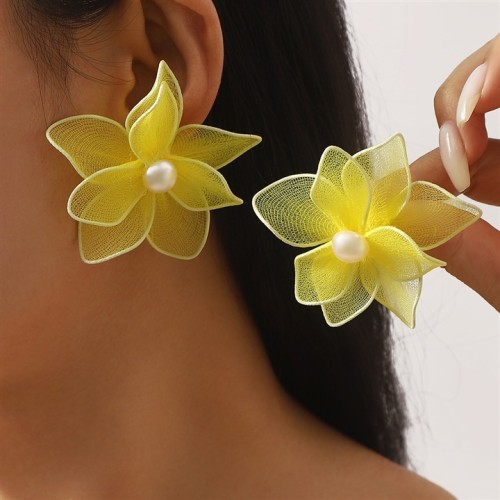 E sweet fresh Double layer three-dimensional flowers ear stud summer day leisure wind fresh all-Purpose Earring