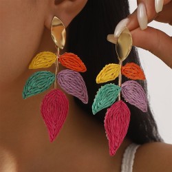 E sweet summer day wind color  Raffia leaves earrings Bohemia fashion personal..