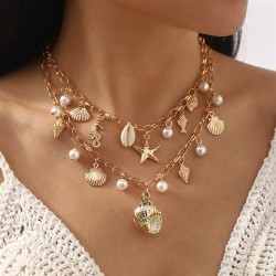 occidental style wind Pearl tassel necklacenecklace beach starfish Shells pend..